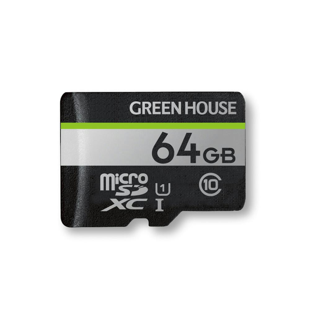 グリーンハウス microSDカード 64GB アダプタ付 GH-SDM-CUA64G | 記録