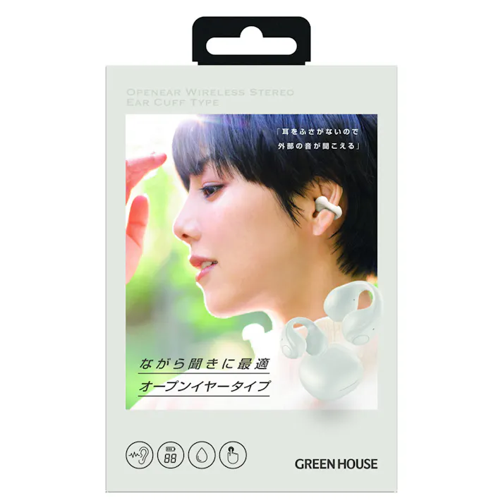オープンイヤー ワイヤレスイヤホン イヤーカフスタイプ ホワイト GH-OWSB-WH