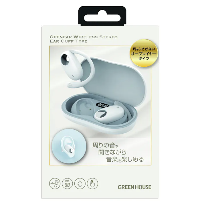 オープンイヤー ワイヤレスイヤホン イヤーフックタイプ ホワイト GH-OWSA-WH