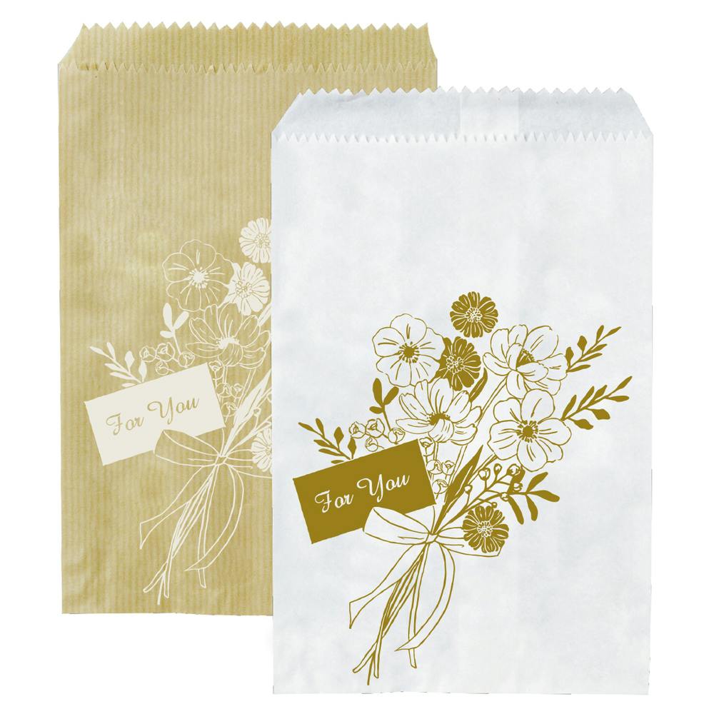 平袋 フラワーブーケ ホワイト・ブラウン