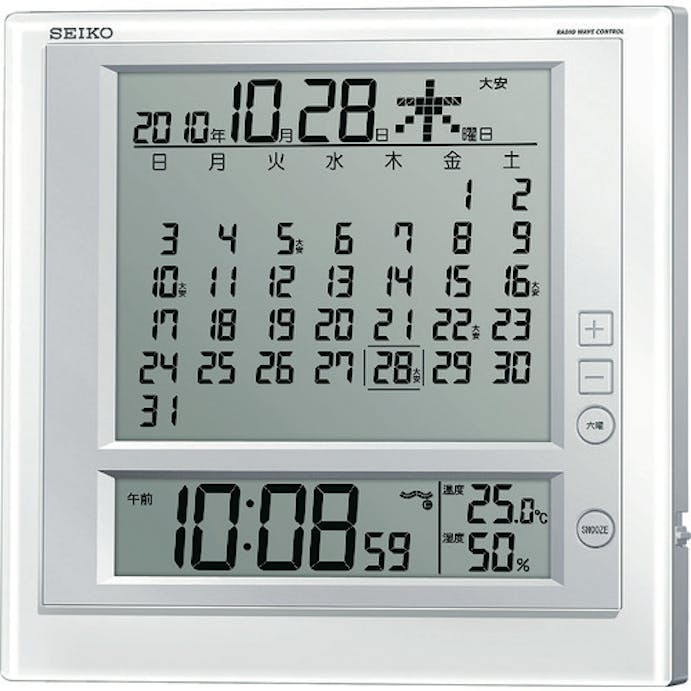 【CAINZ-DASH】セイコータイムクリエーション 液晶マンスリーカレンダー機能付き電波掛置兼用時計　Ｐ枠　白パール SQ422W【別送品】