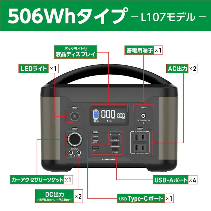 ポータブル電源 500W TL107G
