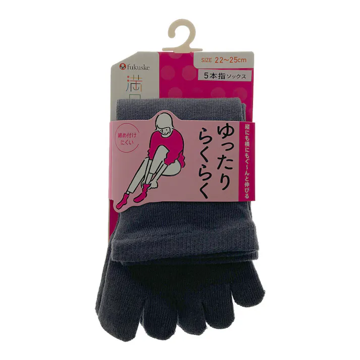 婦人靴下 満足 ゆったりらくらく 5本指 チャコールグレー 22-25cm