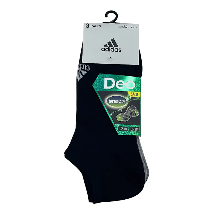 紳士靴下 アディダス 3足組 ロゴ スニーカー丈 26-28cm アソート