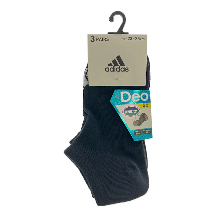 婦人靴下 アディダス 3足組 つま先ロゴ スニーカー丈 23.0-25.0cm クロ