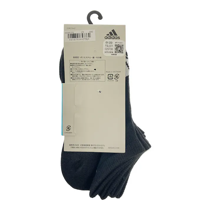 婦人靴下 アディダス 3足組 つま先ロゴ スニーカー丈 23.0-25.0cm クロ