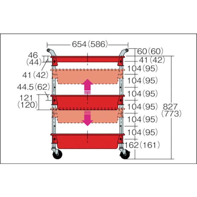 【CAINZ-DASH】トラスコ中山 ツールワゴンロイヤル　６５４Ｘ３６１Ｘ８８７　深２浅１ TWR-2【別送品】