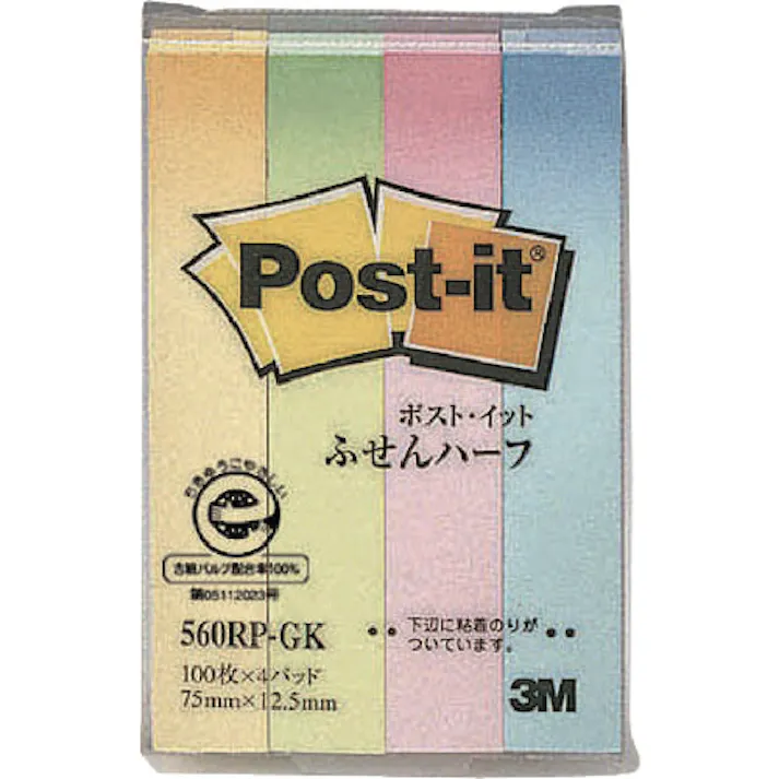 【CAINZ-DASH】スリーエム ジャパン文具・オフィス事業部 ポスト・イット 75X12.5mm 100枚X4パッド 4色混色 560RP-GK【別送品】