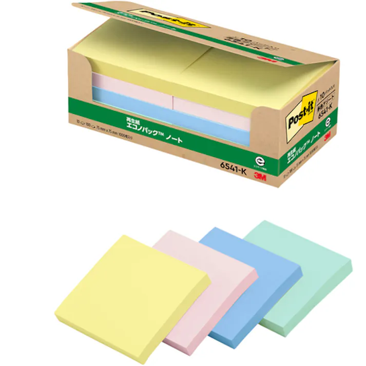 【CAINZ-DASH】スリーエム ジャパン文具・オフィス事業部 ポスト・イット 75X75mm 100枚X10パッド 4色混色 6541-K【別送品】