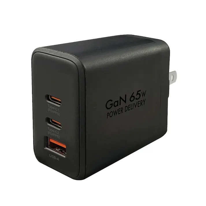 PD対応AC充電器 65W(C×2&A) ブラック