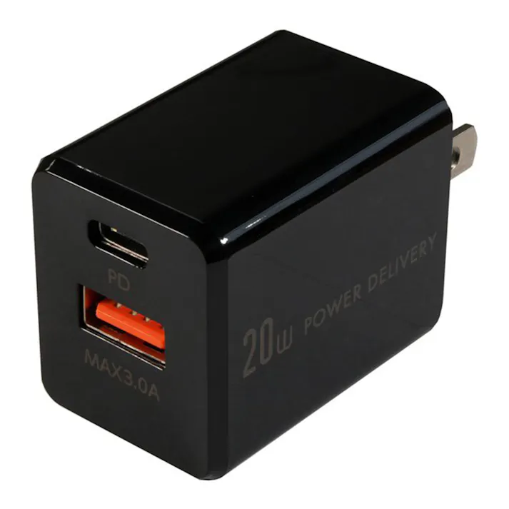 超急速充電 PD20W対応AC充電器 2台同時充電 ブラック CAZ-ACUC20ADBK