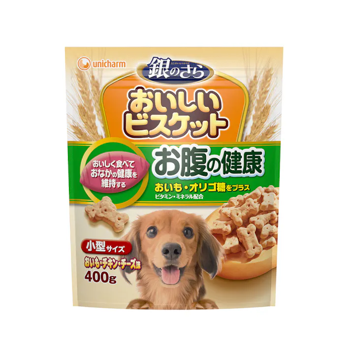 ユニ・チャーム 銀のさら おいしいビスケット お腹の健康 小型 さつまいも・チキン・チーズ味 400g