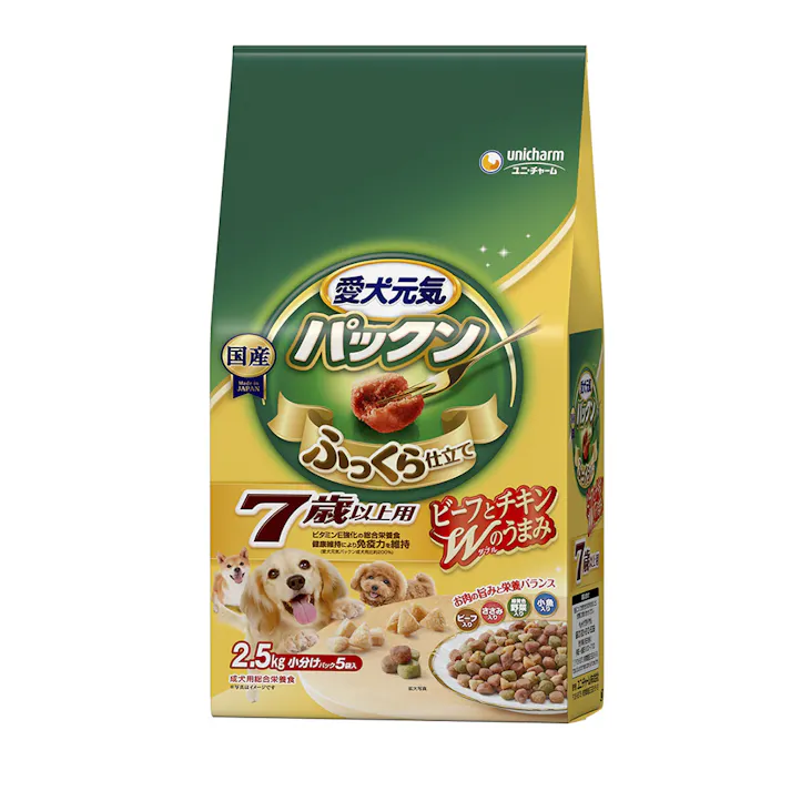 愛犬元気 パックン 7歳以上 ビーフ・ささみ・野菜・小魚 2.5kg