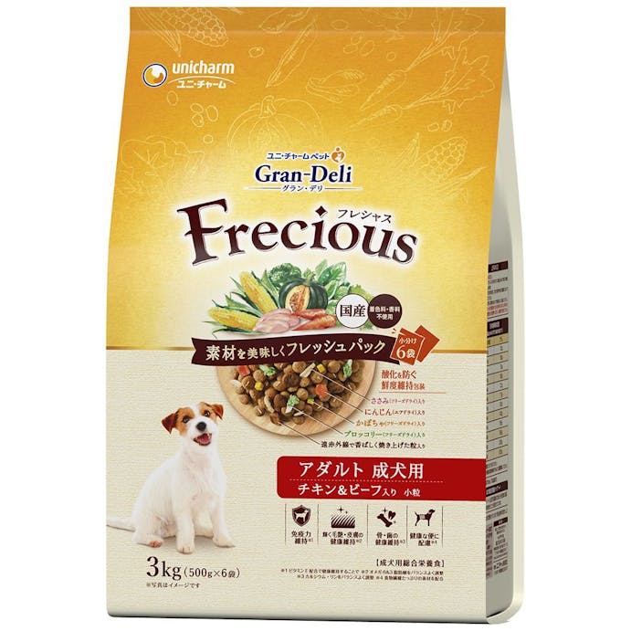 ユニ･チャーム グラン･デリ フレシャス アダルト 成犬用 チキン＆ビーフ入り 小粒 3kg (500g×6袋)