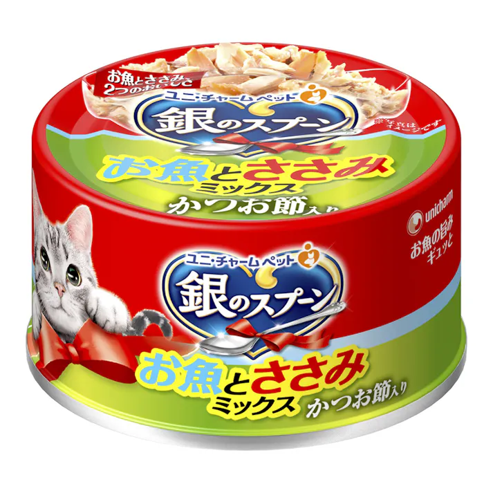 銀のスプーン 缶 お魚とささみミックス かつお節入り 70g