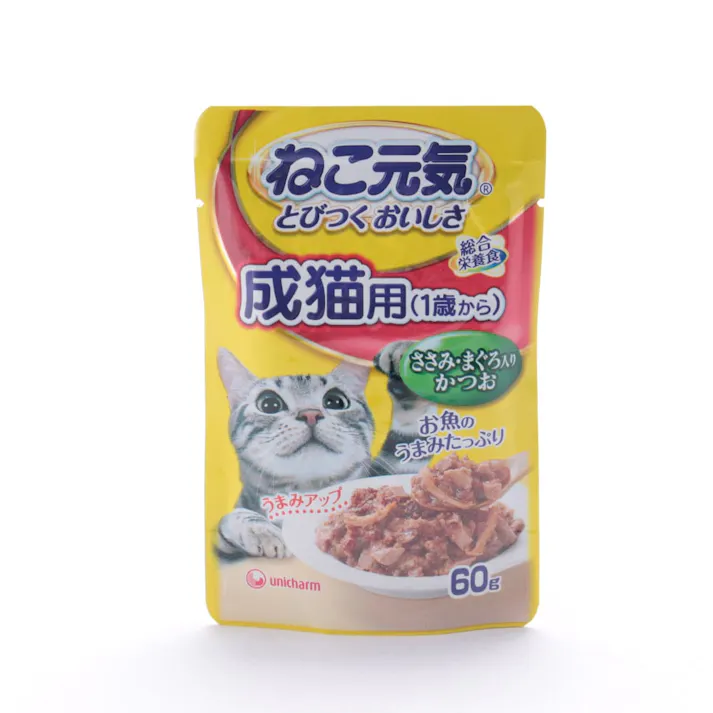 ユニ・チャーム ねこ元気 総合栄養食 パウチ 成猫用 1歳から ささみ・まぐろ入りかつお 60g