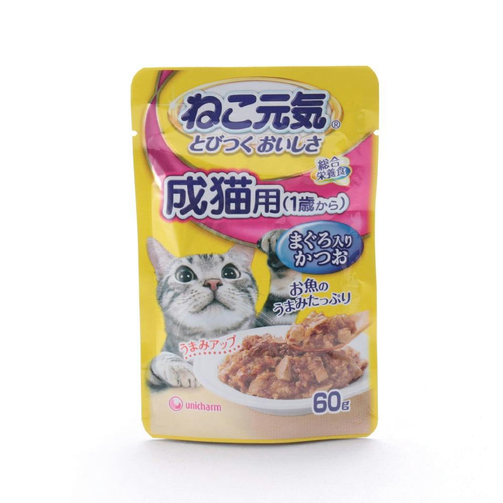 ユニ･チャーム ねこ元気 総合栄養食 パウチ 成猫用 1歳から まぐろ入りかつお 60g