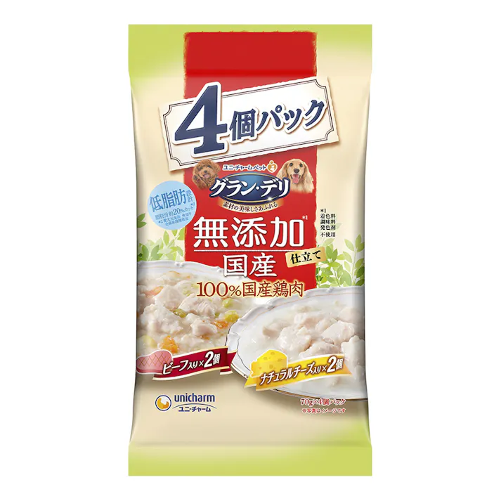 グラン・デリ パウチ 無添加仕立て 成犬用 ビーフ&ナチュラルチーズ 70g×4個