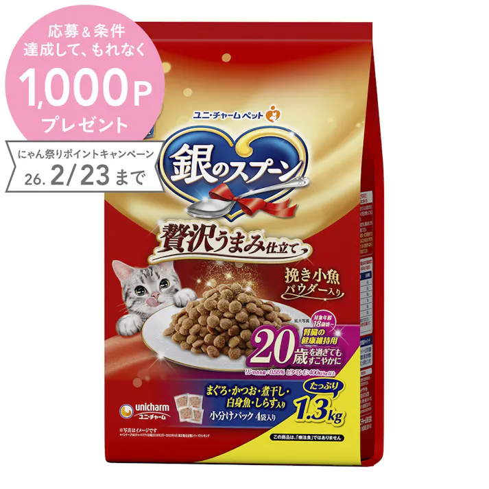 銀のスプーン 贅沢うまみ仕立て 腎臓の健康維持用 20歳を過ぎてもすこやかに まぐろ・かつお・煮干し・白身魚・しらす入り 1.3kg