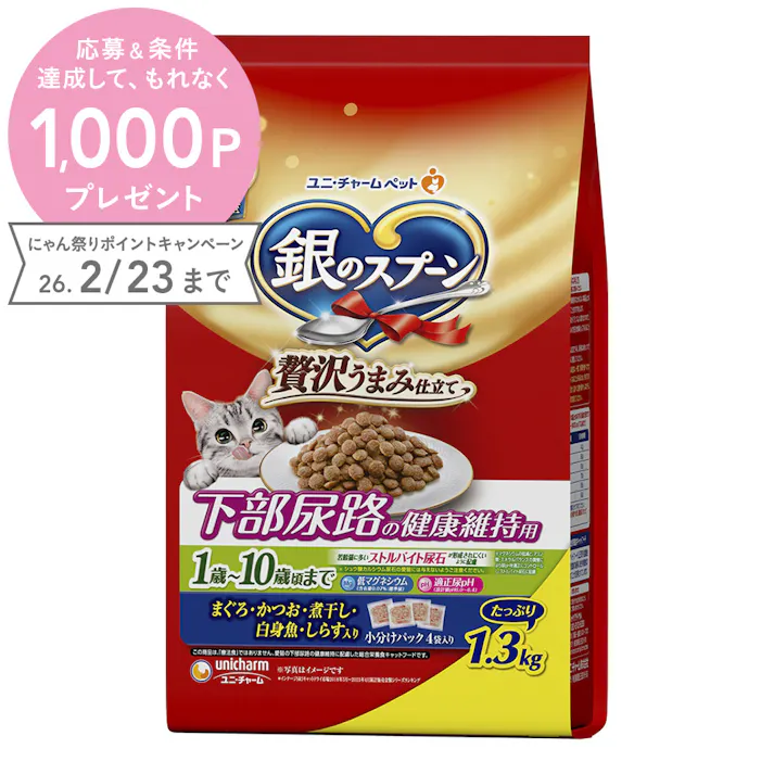 銀のスプーン 贅沢うまみ仕立て 下部尿路の健康維持用 1~10歳頃まで まぐろ・かつお・煮干し・白身魚・しらす入り 1.3kg