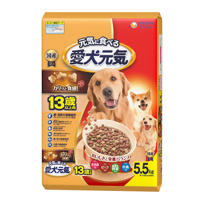 愛犬元気 13歳以上用 ささみ・ビーフ・野菜・小魚入り 5.5kg
