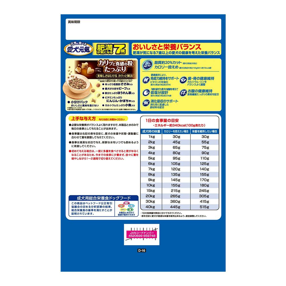 愛犬元気 肥満が気になる7歳以上用 ささみ・ビーフ・野菜・小魚入り
