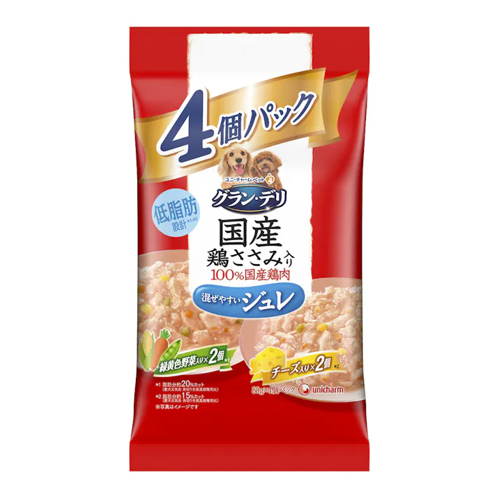 グラン・デリ パウチ 国産ささみジュレ 野菜・チーズ入り 80g×4個