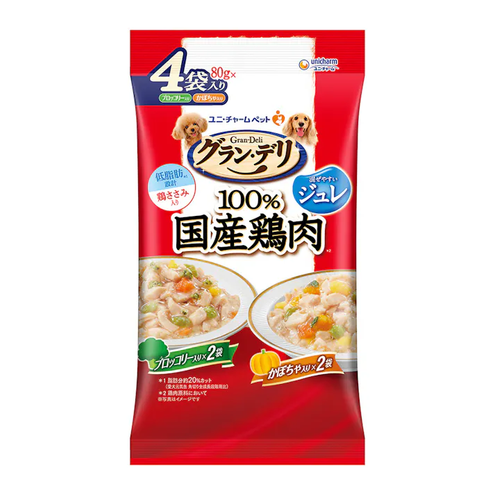 グラン・デリ パウチ 国産鶏ささみジュレ ブロッコリー・かぼちゃ入り 80g×4個