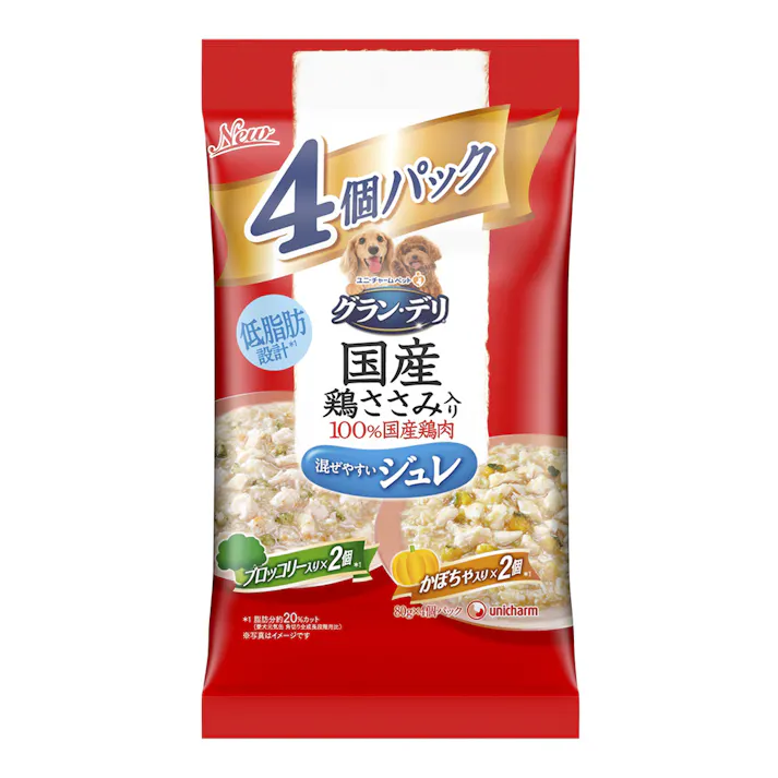 グラン・デリ パウチ 国産鶏ささみジュレ ブロッコリー・かぼちゃ入り 80g×4個