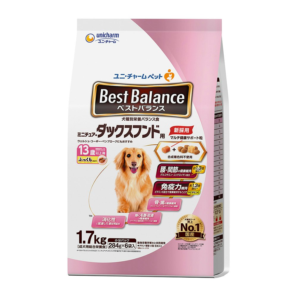 ベストバランス ミニチュア・ダックスフンド用 13歳以上用 ふっくら仕立て 1.7kg ペット用品(犬) ホームセンター通販【カインズ】 ベストバランス ダックスフンド ユニ・チャームペット