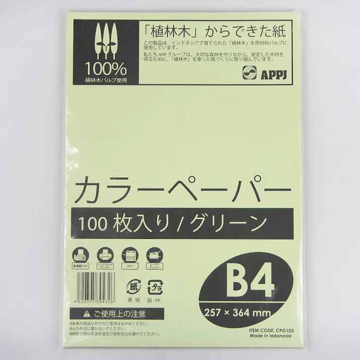 APPJ カラーコピー用紙 B4 グリーン 100枚(販売終了)