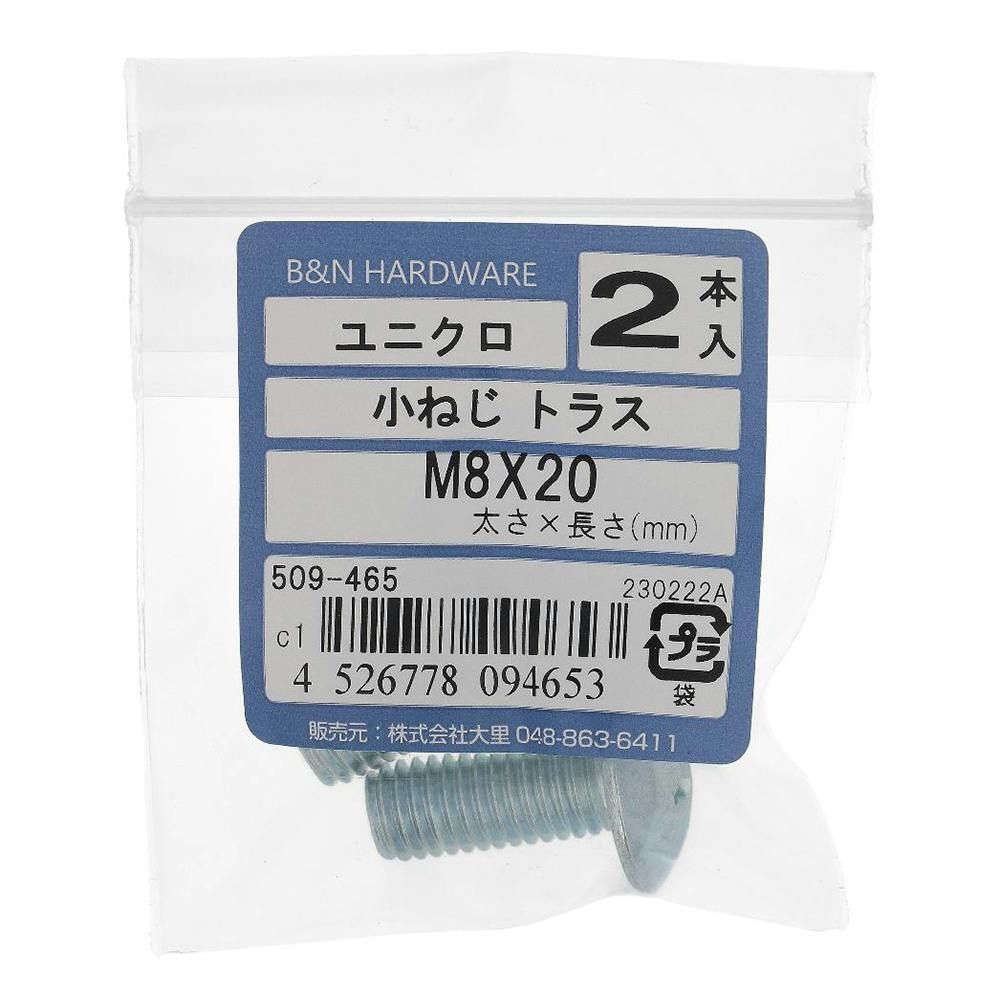 小ねじ トラス ユニクロ 509-465 M8×20mm 2本入