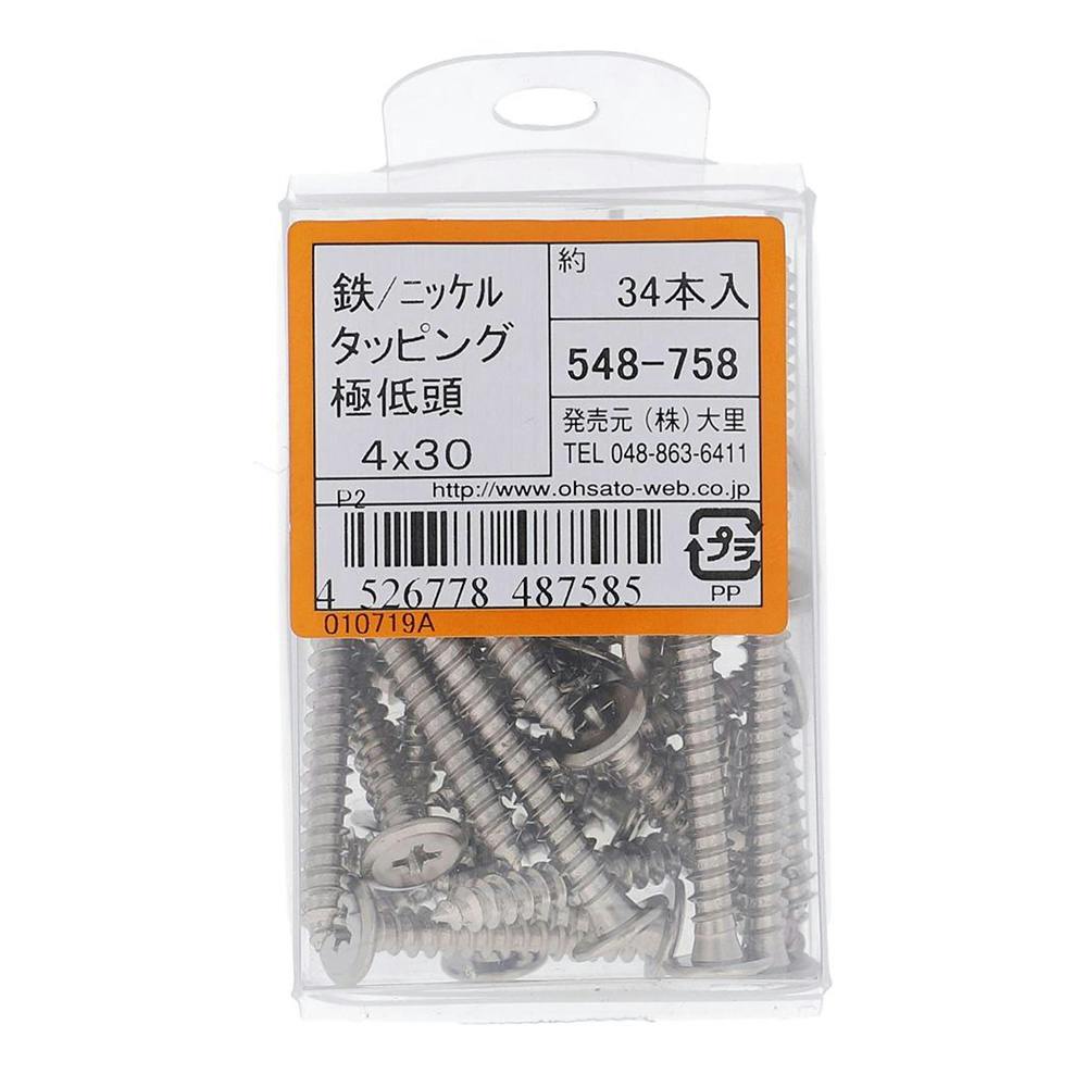 タッピング 極低頭 鉄/ニッケル 548-758 4×30mm 34入 タッピングねじ タッピング 極低頭 鉄/ニッケル 548-758 4×30mm 34入 タッピングねじ