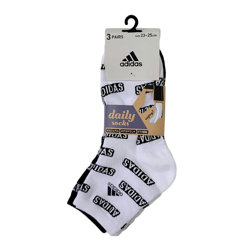 紳士靴下 アディダス 3足組 刺繍 ショート丈 24-26cm モノトーン