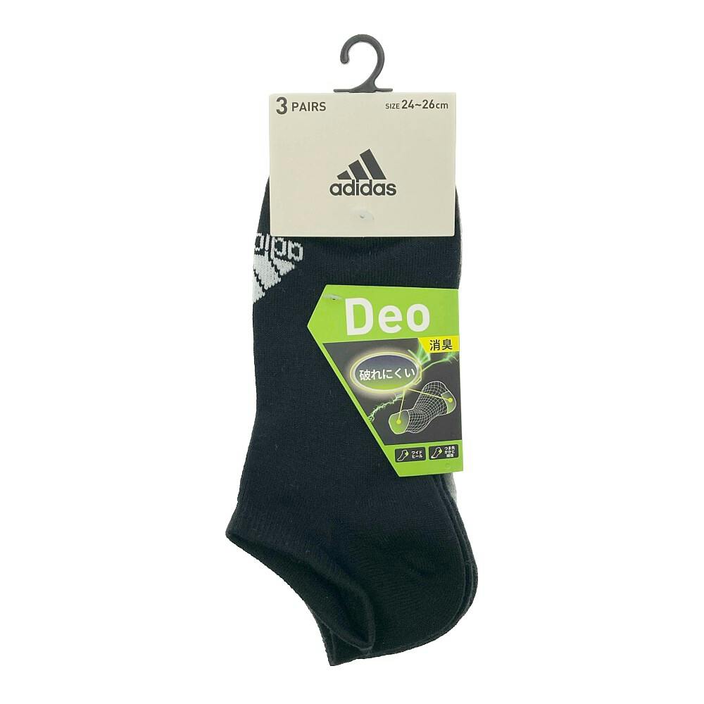 紳士靴下 アディダス 3足組 ロゴ スニーカー丈 24-26cm アソート(販売