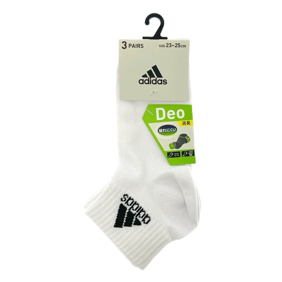婦人靴下 アディダス 3足組 ロゴ ショート丈 23.0-25.0cm シロ | 作業
