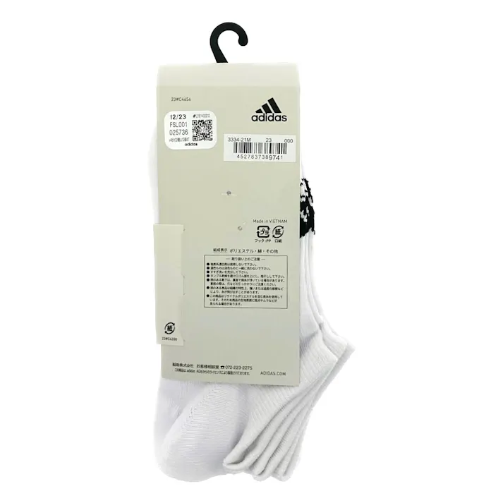 婦人靴下 アディダス 3足組 ロゴ スニーカー丈 23-25cm シロ