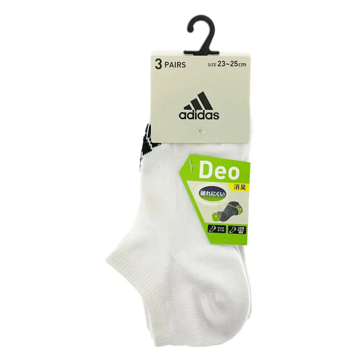 婦人靴下 アディダス 3足組 ロゴ スニーカー丈 23-25cm シロ