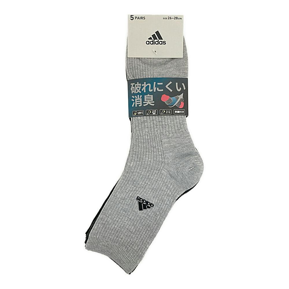 紳士靴下 アディダス 5足組 リブ刺繍ハーフ 26-28cm モノトーン