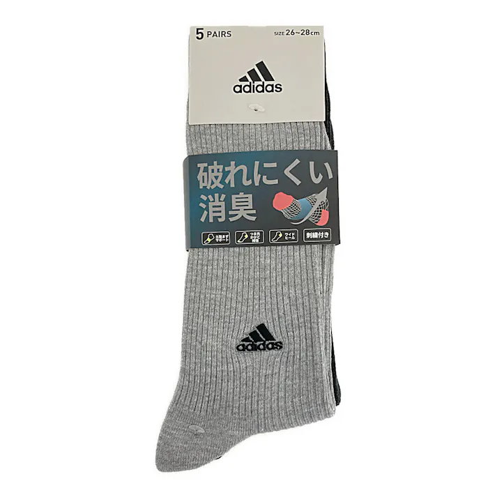 紳士靴下 アディダス 5足組 リブ刺繍クルー 26-28cm モノトーン