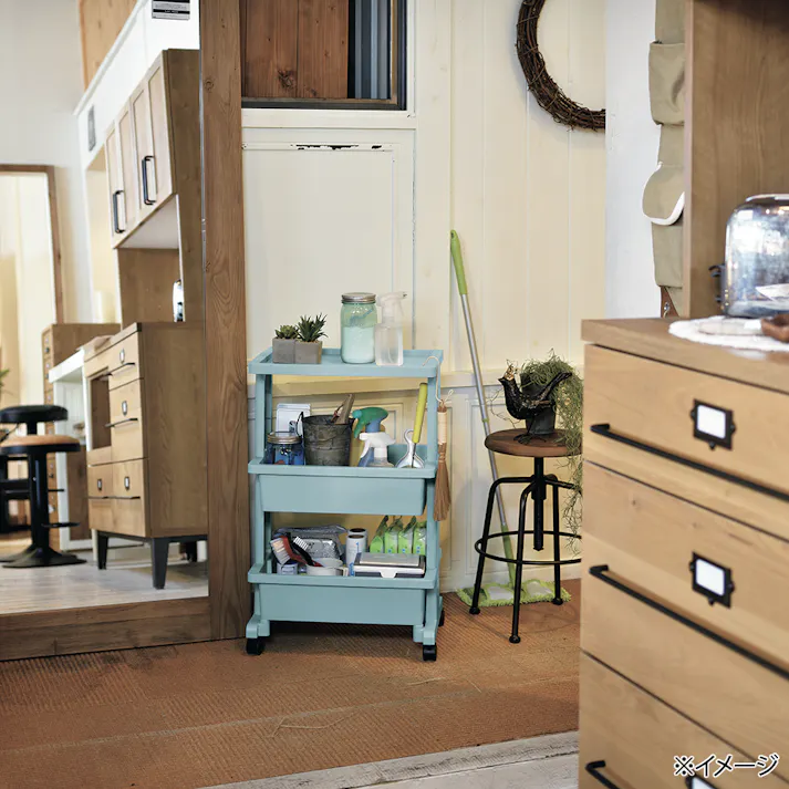 リセ テーブルワゴン3段 ブルー