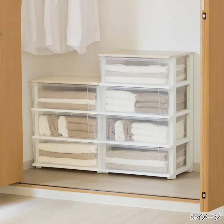 ピット木製天板ワイドチェスト 3段