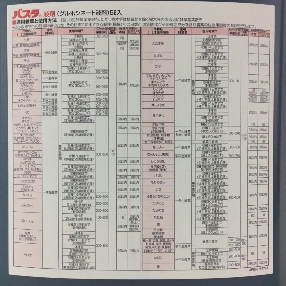 BASFジャパン バスタ液剤 5L | 農業資材・薬品 | ホームセンター通販