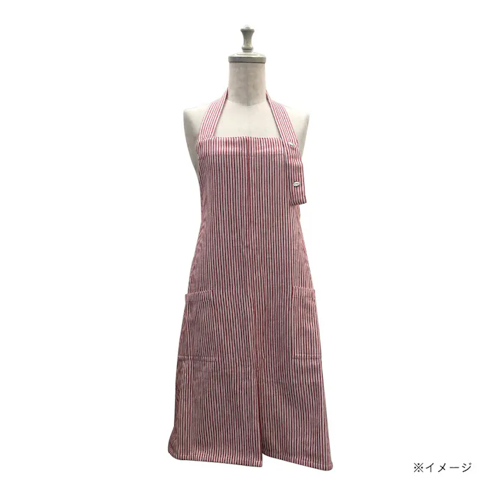 スナップボタンエプロン L ストライプレッド