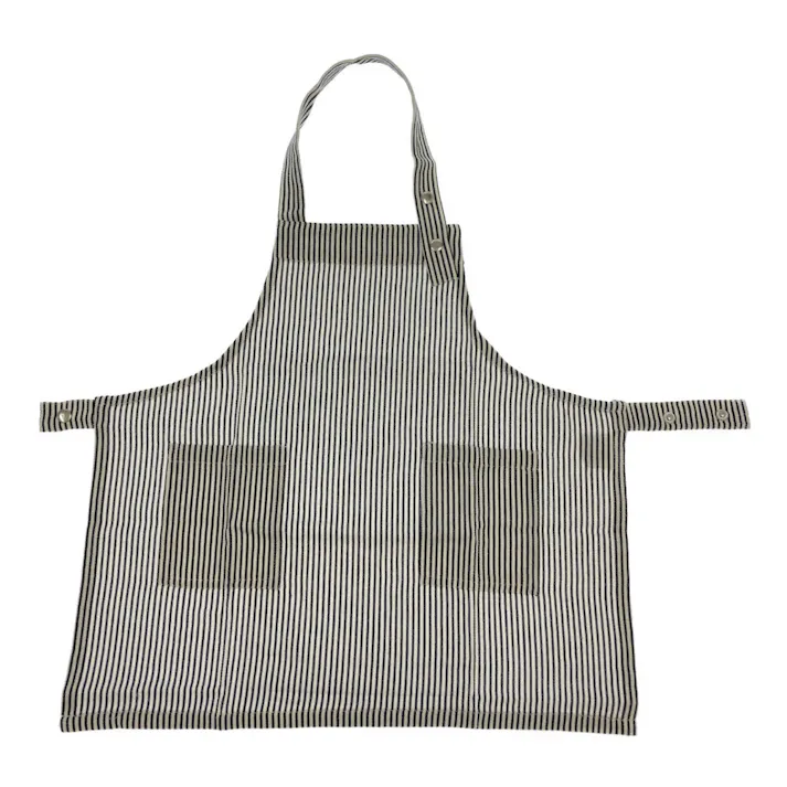 スナップボタンエプロンキッズ ストライプネイビー
