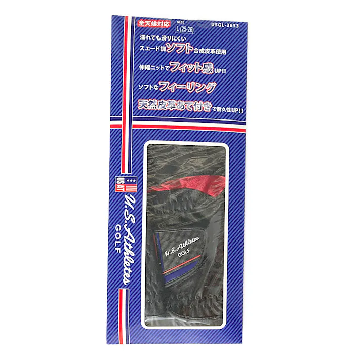 U.S.Athletes 合皮ゴルフグローブ メンズ 左手用 ブラック USGL-3653 L