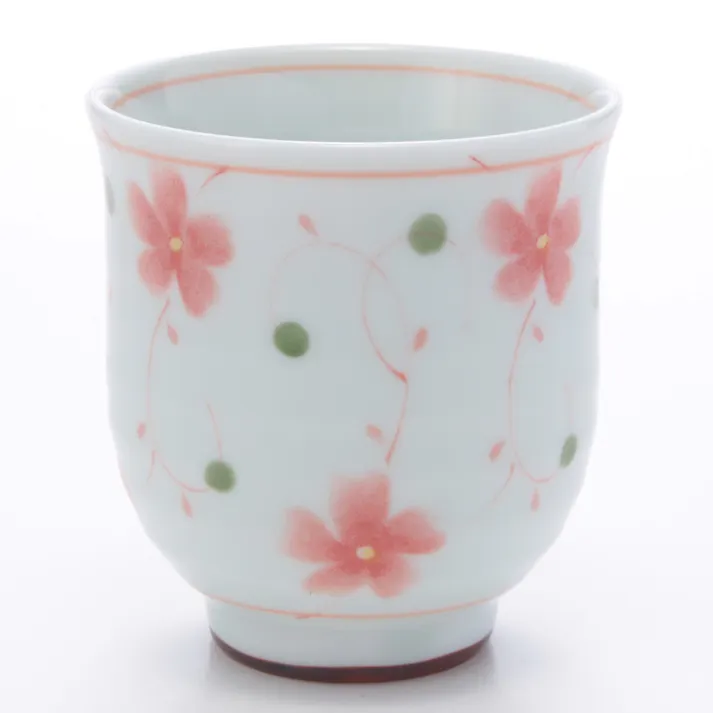 長湯呑 つる葵 赤