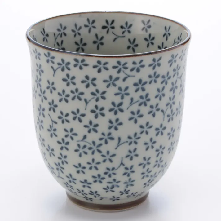 長湯呑 古染藍小花
