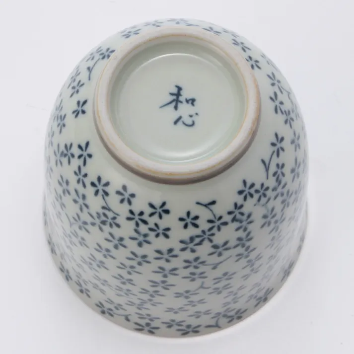 長湯呑 古染藍小花