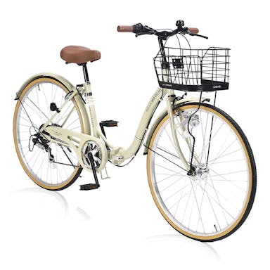 【自転車】《池商》 PRINTEMPS 折畳シティ26・6SP・オートライト M-509 アイボリー